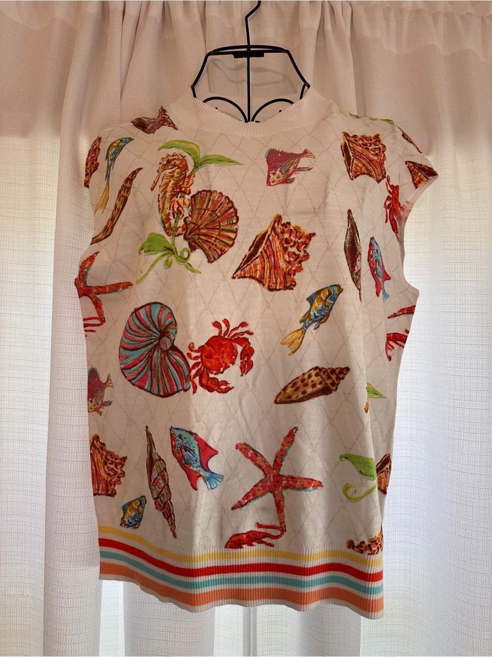 Talbots Sleeveless Sea Life Sweater Light Weight Tank in Cream & Multicolor